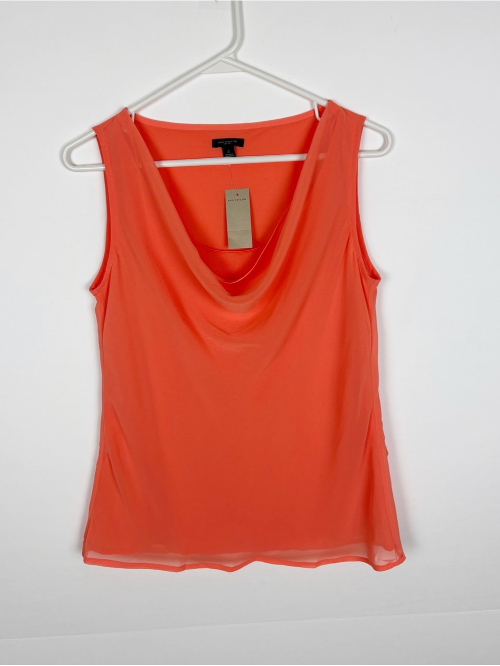 Ann Taylor Cowl Neck Top Coral Sleeveless Chiffon Blouse Size 2 NWT